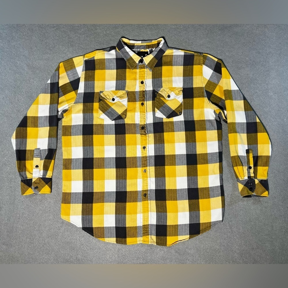 Ocean Current Men’s Shirt XL Yellow Gray Plaid Button Down Long Sleeve Cotton
